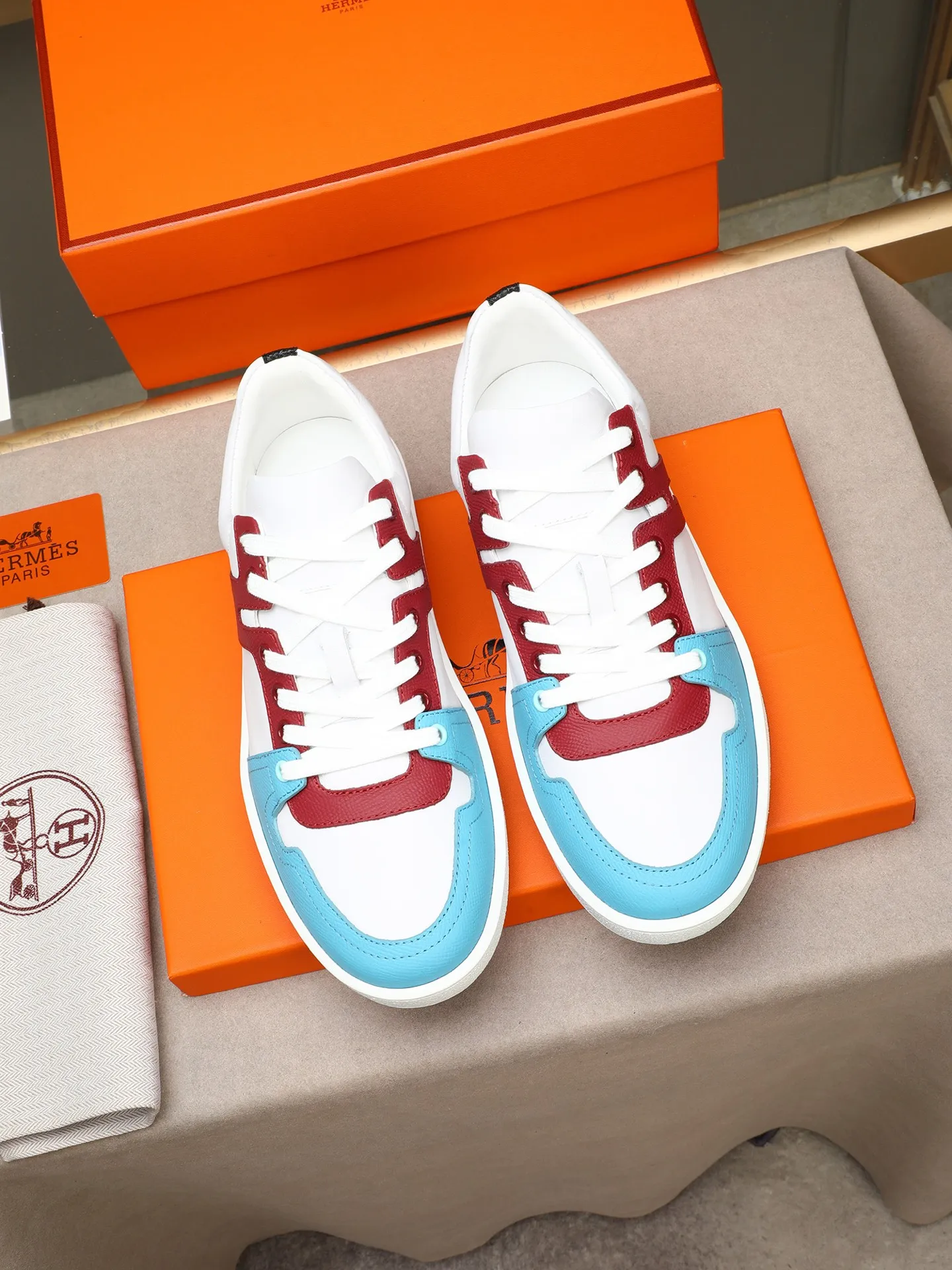 Men's shoes 💰720 [HERMES] Hermès - High-end quality original 🔍🔍🔍 casual sneakers - Upper: 🔝 Napa calfskin, shoe body sewn with brand 'H' totem - Lining: water-dyed cowhide - Outsole: original TPR. :38-44 (45, can be customized)
